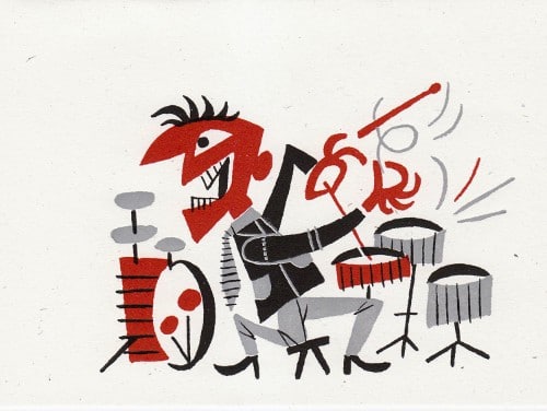 This piece is from his Dig You Later series of illustrations created in 1955. Each illustration features a "dude" who's having a ball while creating the coolest sounds around with the jazzy instrument of his own choosing.