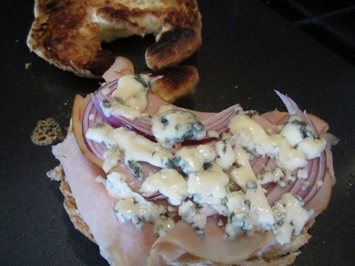 Place open-faced under broiler for 3-5 minutes. Be sure to watch close, as it will finish up in a hurry once it gets to the end. I put the top of the croissant in as well to get it nice and toasty.