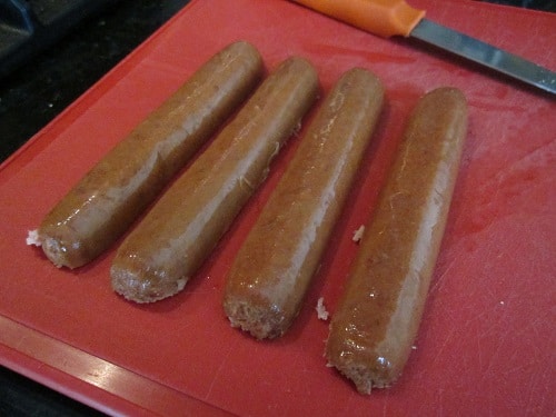 You'll end up with four slices of hot dog. Throw 'em on a skillet for a few minutes (no picture, sorry).