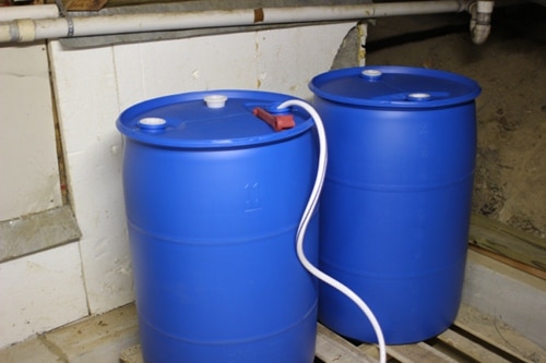 filled water barrels
