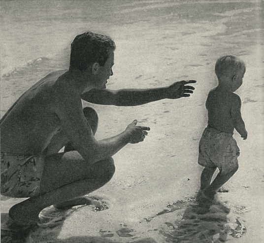 vintage father child on beach