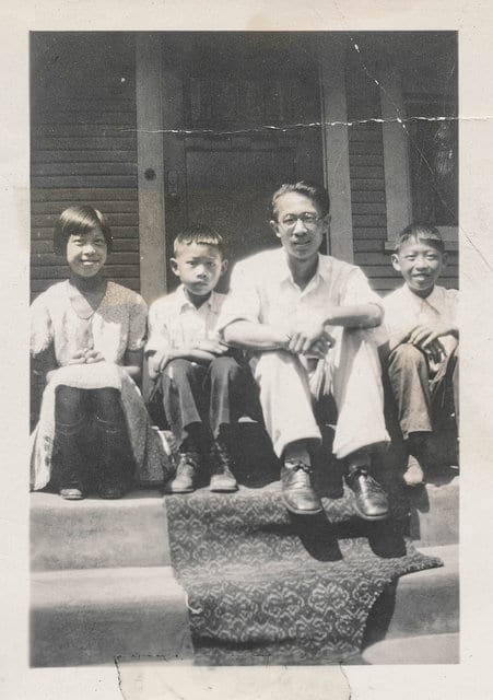 vintage asian father with children
