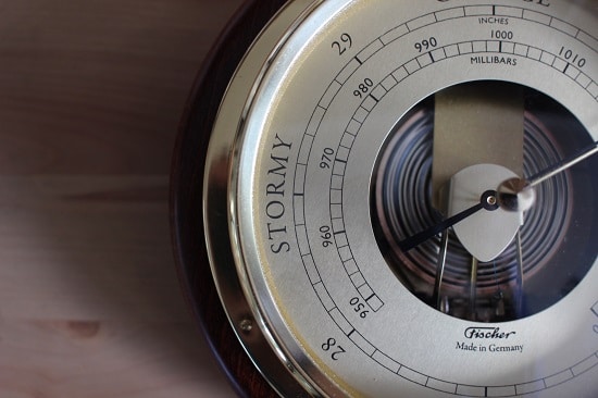 stormy reading on aneroid barometer
