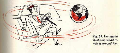 vintage illustration man in suit driving car
