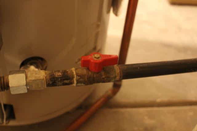 A gas shut off valve for a hot water heater. 