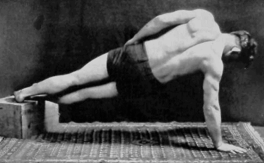 vintage oldtime strongman exercise side bridge plank 