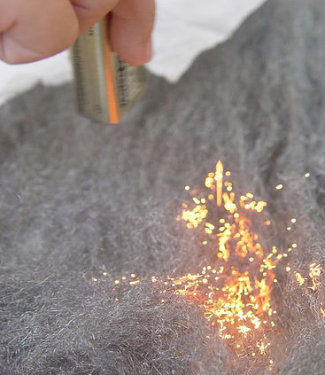 Fire from steel wool and a battery