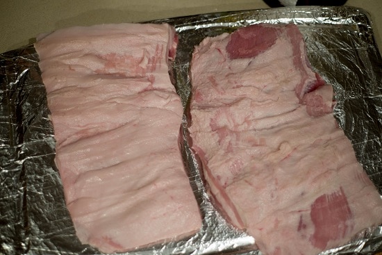 Post-skinning: note the exposed meat in the right slab - even after many times of doing this. 