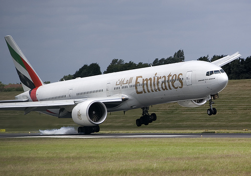An emirates plane taking off, heading towards its destination without any emergency or need to land.