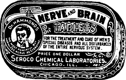 A black and white tin label with the words 'neurasthenia and brain'.
