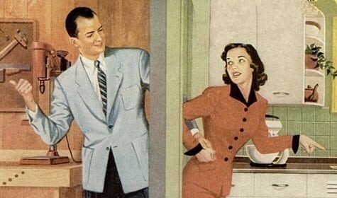 An illustration of a man and woman in a kitchen, emphasizing the concept of 
