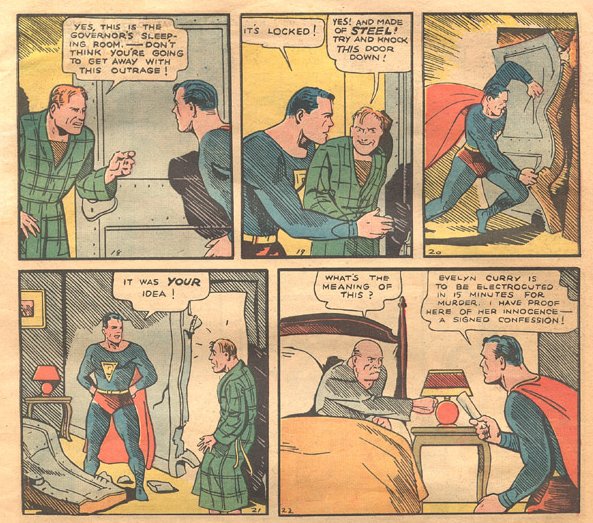 A comic strip showcasing the developing heroic imagination of a man as he dreams of being Superman while in bed.