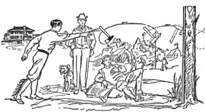 A black and white drawing of a Tomahawk-wielding Mountain Man.