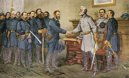 A painting capturing the essence of men shaking hands gracefully.