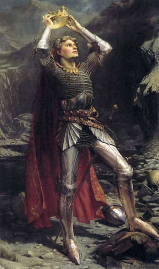 A painting of a man, embodying the Mature Masculine archetype, donning armor and clutching a crown.