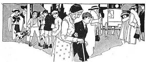 A black and white drawing of a crowd of people, capturing the essence of Somebody's Mother.