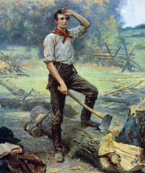 A cherished heirloom painting of a man holding an axe, waiting to be restored.
