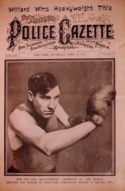 America's First National Police Gazette cover featuring a man holding a boxing glove.