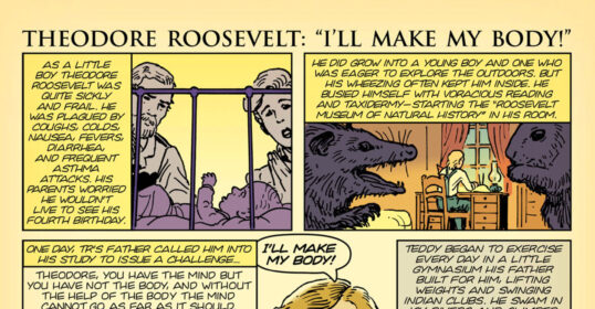An original AoM Comic featuring a picture of Theodore Roosevelt and a woman.