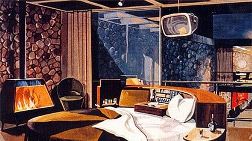 Make a great first impression with a drawing of a room featuring a bed and a fireplace. This place exudes warmth and comfort.