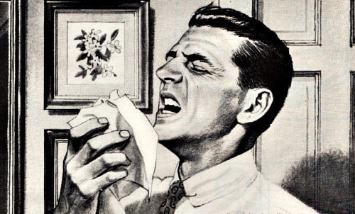A black and white illustration of a man chewing on a piece of bread, showcasing his strength.