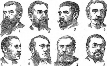 A black and white drawing of men with facial hair.