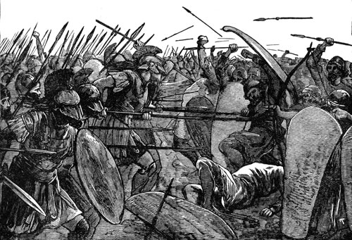 A black and white illustration of a battle between Romans and Egyptians, highlighting overlooked truths.