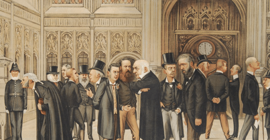 A painting of a group of men *in suits*.