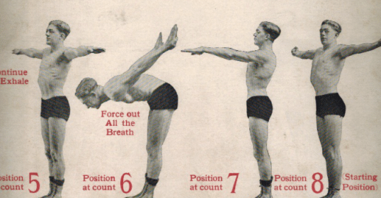 A picture of a man doing a series of famous exercises.