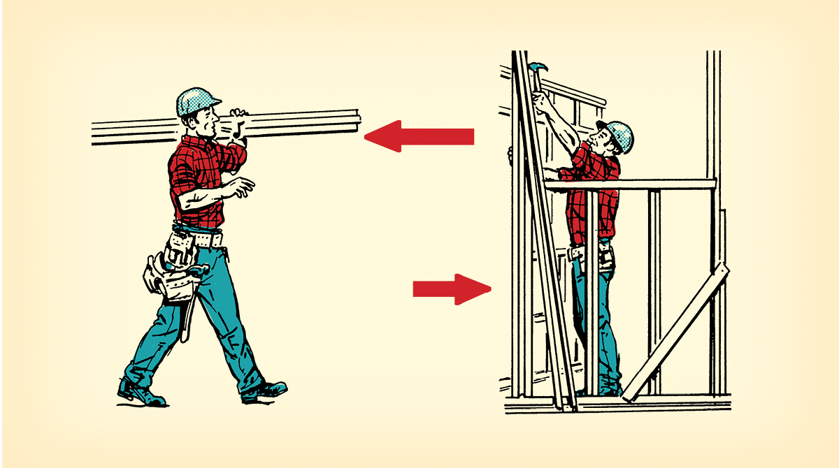 An illustration of a man pursuing adulthood by working on a wall.
