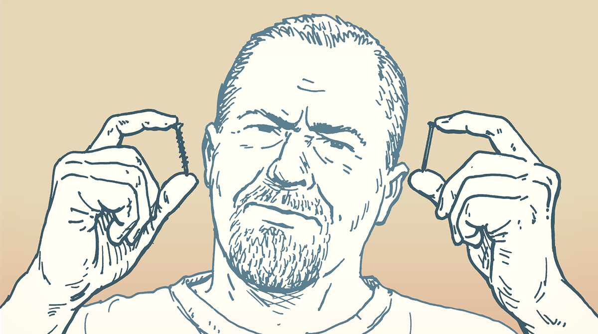 An illustration of a man with his hands in his pockets, wearing a men's dress shirt.