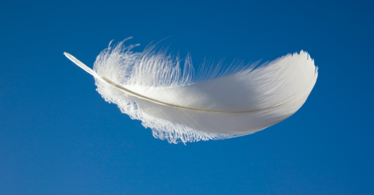 Feather floating in the blue sky, inspired by 