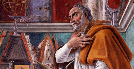 A painting of a man at a table with a spiritual presence.