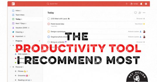 Promotional graphic for a productivity tool featuring a to-do list interface with an overlay text 