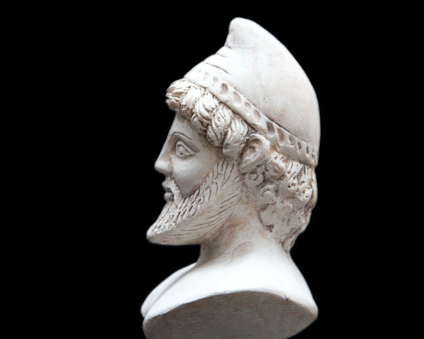 A bust of a man with a beard, reminiscent of Homer's Odyssey.
