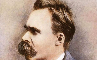 A portrait of a man with a mustache, reminiscent of Nietzsche.