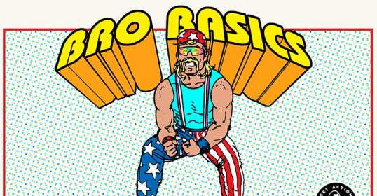 A man wearing an american flag as a headband is holding a boxing glove.