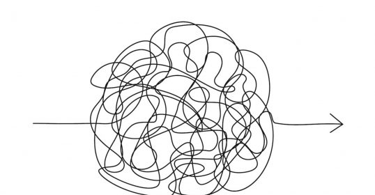 A line drawing of a brain with an arrow pointing to it, suitable for a podcast.