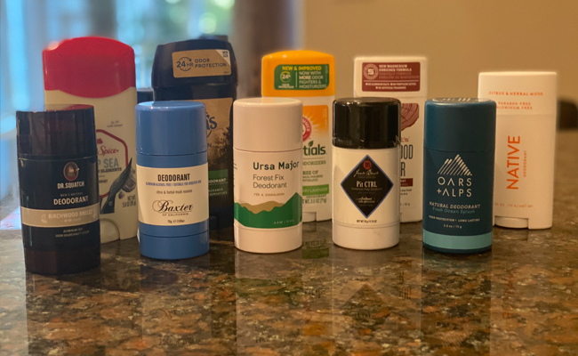 A variety of natural deodorants on a counter.