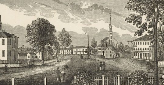 A black and white drawing of a town captures the essence of transcendentalists and modern individualism.
