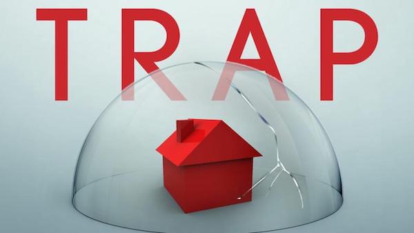 A house in a glass dome with a safety trap.