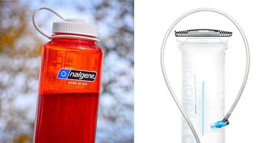 Two pictures of a water bottle with a hose attached, perfect for outdoor hydration.