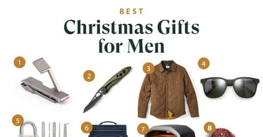 A curated selection of the top 15 Christmas gift ideas for men in 2022, featuring various items like grooming kits, clothing, and outdoor gear.