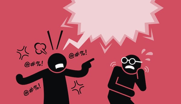 Cartoon of two people from Podcast 906, one yelling with a speech bubble filled with symbols, while the other covers their ears in distress against a red background.