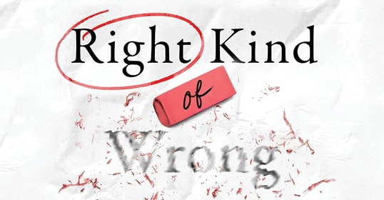 Text "right kind of wrong" with a red underline on a white background with scattered red splatters, emphasizing the concept of "Learn From Failure.