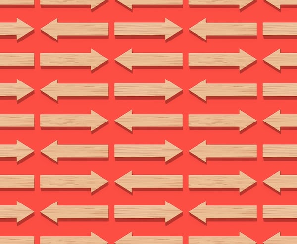 Seamless pattern of interlocking wooden arrows on a red background, designed for SEO.