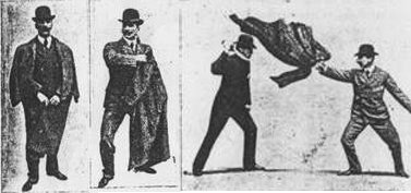 Vintage Bartitsu using coat as weapon illustration.