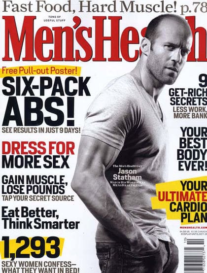 Magazine cover, men health by Jason Statham. 