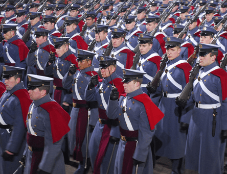 Corp of cadets standing in virginia military institute.