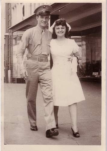 Vintage couple enjoying portrait.